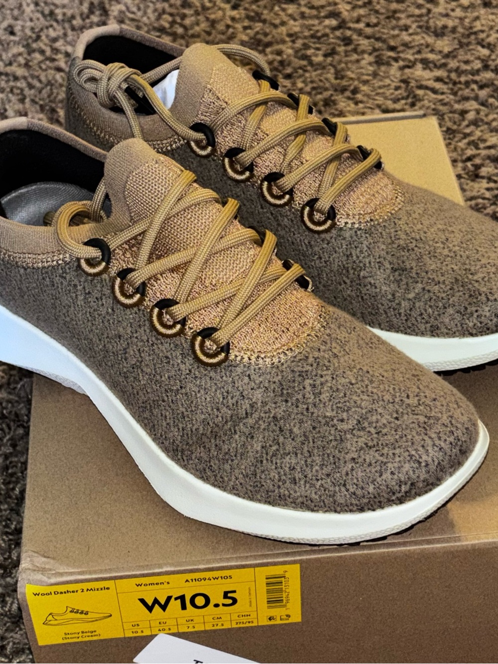Allbirds Wool Dasher 2 Mizzles Womens Sz 10.5 Stony Beige Running Shoes Sneakers
